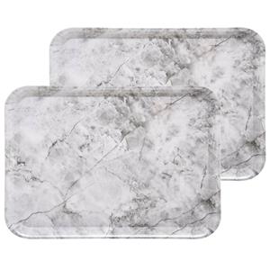 5five Set van 2x stuks dienbladen/serveer trays Marble - Melamine - creme wit - 33 x 43 cm - rechthoek -