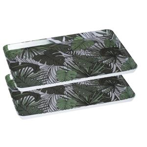 Secret de Gourmet 2x stuks dienbladen/serveerbladen rechthoekig Jungle 45 x 30 cm wit/groen -