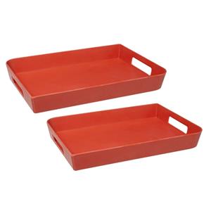 5five 2x stuks dienbladen/serveerbladen rechthoekig 35 x 25 cm koraalrood met handvaten -