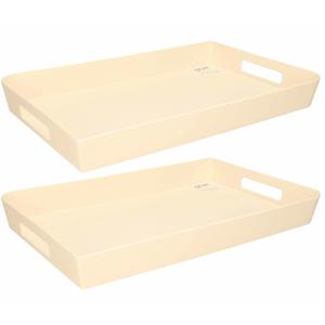 5five 2x stuks dienbladen/serveerbladen rechthoekig 45 x 30 cm creme wit met handvaten -