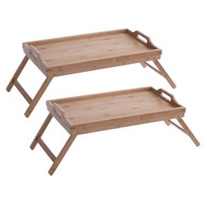 Zeller Set van 2x stuks dienbladen/serveerbladen op poten bamboe hout 50 x 30 cm -