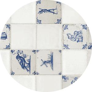 Bellatio Tafelzeil/tafelkleed Delfts blauwe tegel print 160 cm rond -