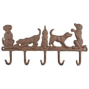 Esschert Design Gietijzeren honden kapstok/wandrekje met 5 haken 35 cm bruin -