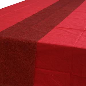 Rood tafelkleed 274 x 137 cm met rode tafelloper met glitters voor de kersttafel -
