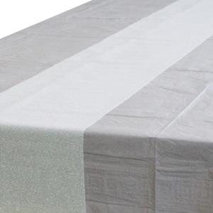 Zilver tafelkleed 274 x 137 cm met witte tafelloper met glitters voor de kersttafel -