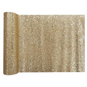 Santex Kerst thema tafelloper op rol - goud glitter - 28 x 300 cm - polyester -