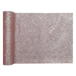 Santex Kerst thema tafelloper op rol - rose goud glitter - 28 x 300 cm - polyester -