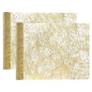 Santex Kerst thema diner tafelloper op rol - 2x - metallic goud - 30 x 500 cm - polyester -