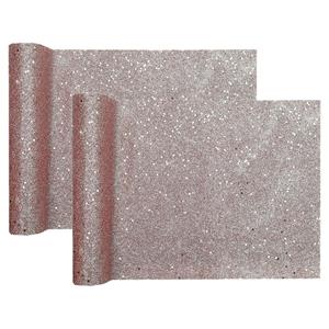 Santex Kerst thema tafelloper op rol - 2x - rose goud glitter - 28 x 300 cm - polyester -