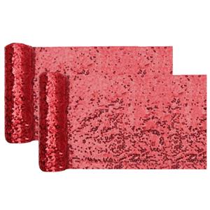 Santex Kerst thema diner tafelloper op rol - 2x - rood pailletten - 30 x 300 cm - polyester -