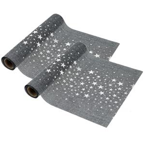 Cepewa 2x stuks decoratie stof/tafellopers grijs met sterren 28 x 200 cm -