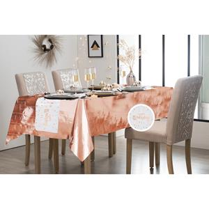Santex Feest/verjaardag tafelkleed met tafelloper op rol - wit/rose goud - Happy birthday tekst -