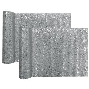 Santex Tafelloper op rol - 2x - zilver glitter - 28 x 300 cm - polyester -