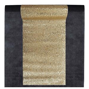 Santex Feest tafelkleed met glitter tafelloper - op rol - zwart/goud - 10 meter -