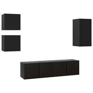 vidaXL TV-Schrank 5-tlg. TV-Schrank-Set Schwarz Holzwerkstoff (5-St)