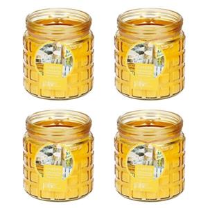 4x stuks citronella kaarsen tegen insecten in glazen pot 12 cm geel -