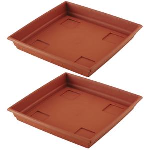 Hega Hogar Set van 2x stuks bloempot/plantenpot terra cotta onderschaal/opvangbord kunststof diameter 35 cm -