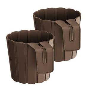 Prosperplast Set van 3x stuks kunststof balkon plantenpotten/bloempotten met haak bruin 14 cm -