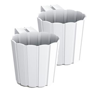 Prosperplast Set van 4x stuks kunststof balkon plantenpotten/bloempotten met haak wit 14 cm -