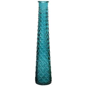 Decoris Vaas/bloemenvaas van gerecycled glas - D7 x H32 cm - blauw -