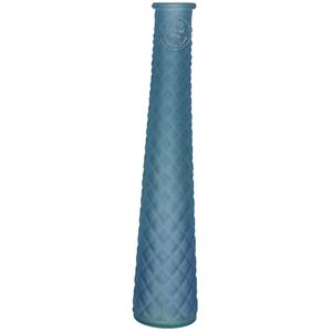 Decoris Vaas/bloemenvaas van gerecycled glas - D7 x H32 cm - mat blauw -