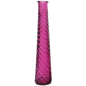 Decoris Vaas/bloemenvaas van gerecycled glas - D7 x H32 cm - roze -