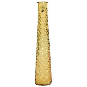 Decoris Vaas/bloemenvaas van gerecycled glas - D7 x H32 cm - transparant geel -