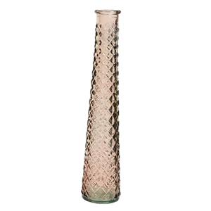 Decoris Vaas/bloemenvaas van gerecycled glas - D7 x H32 cm - transparant roze/bruin -