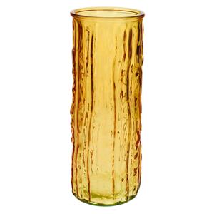Bellatio Bloemenvaas - geel/goud- transparant glas - D10 x H25 cm -