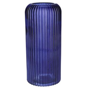 Bellatio Bloemenvaas - donkerblauw - transparant glas - D9 x H20 cm -