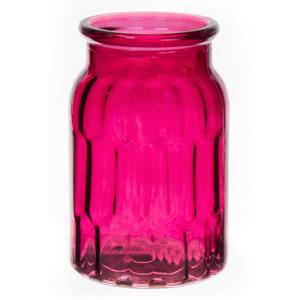 Bellatio Bloemenvaas - fuchsia roze - transparant glas - D12 x H18 cm -