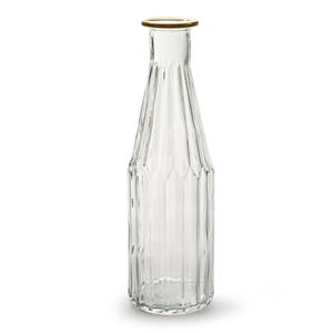 Jodeco Bloemenvaas Marseille - Fles model - glas - transparant/goud - H25 x D7 cm -