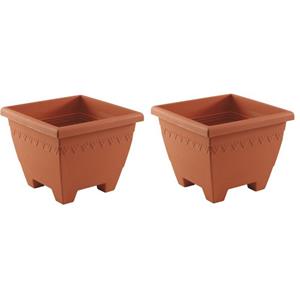 Hega Hogar Set van 3x stuks terracotta vierkante plantenpotten/bloempotten Lima cm kunststof -