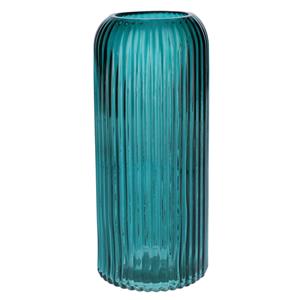 Bellatio Bloemenvaas - petrol - transparant glas - D10 x H25 cm -