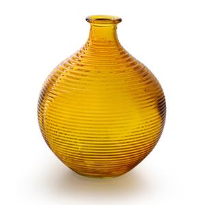 Jodeco Bloemenvaas/flesvaas - geel - bolvorm met ribbel - D16 x H20 cm -