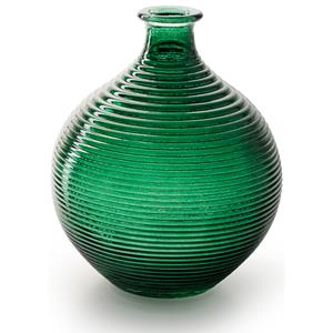 Jodeco Bloemenvaas/flesvaas - groen - bolvorm met ribbel - D16 x H20 cm -