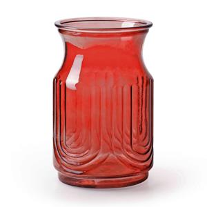 Jodeco Bloemenvaas - rood/transparant glas - H20 x D12.5 cm -