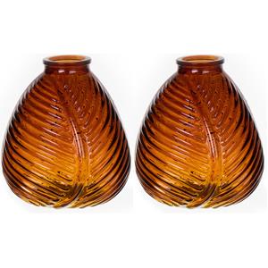 Bellatio Bloemenvaas - 2x - bruin - transparant glas - D14 x H16 cm -