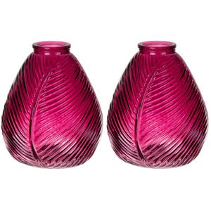 Bellatio Bloemenvaas - 2x - paars - transparant glas - D14 x H16 cm -