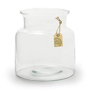 Bellatio Transparante lage melkbus vaas van eco glas 19 x 20 cm -