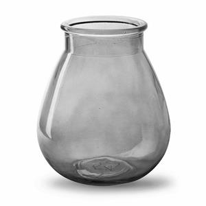 Jodeco Bloemenvaas druppel vorm type - smoke grijs/transparant glas - H17 x D14 cm -
