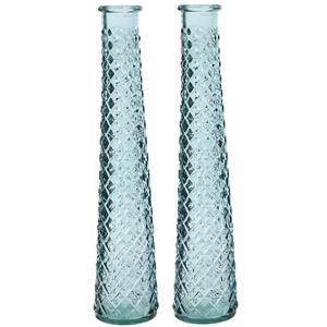 Decoris 2x stuks vazen/bloemenvazen gerecycled glas - D7 x H32 cm - lichtblauw -