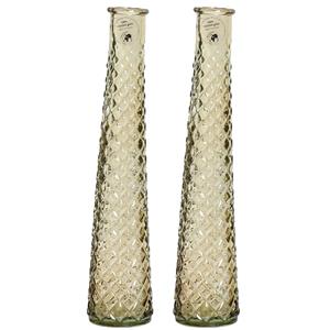 Decoris 2x stuks vazen/bloemenvazen van gerecycled glas - D7 x H32 cm - beige -