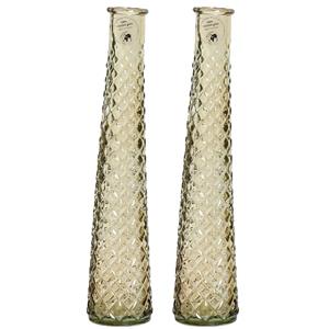 Decoris 2x stuks vazen/bloemenvazen van gerecycled glas - D7 x H32 cm - beige -