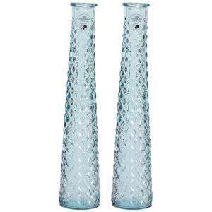 Decoris 2x stuks vazen/bloemenvazen van gerecycled glas - D7 x H32 cm - blauw -