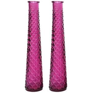 Decoris 2x stuks vazen/bloemenvazen van gerecycled glas - D7 x H32 cm - roze -