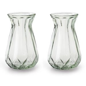 Jodeco 2x Stuks Bloemenvazen - helder/transparant glas - H15 x D10 cm -