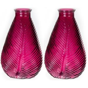 Bellatio Bloemenvaas - 2x - paars - transparant glas - D14 x H23 cm -