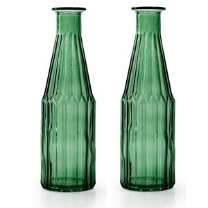 Jodeco Bloemenvaas Marseille - 2x - Fles model - glas - groen - H25 x D7 cm -
