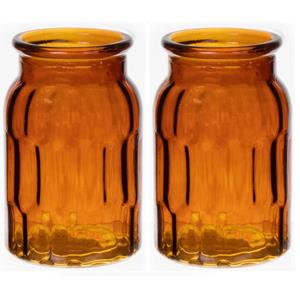 Bellatio Bloemenvaas - set van 2x - bruin - transparant glas - D12 x H18 cm -